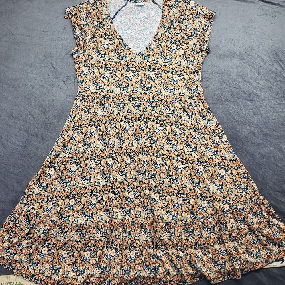 Lascana Fit and Flare Dress Orange and Navy Floral V Neck Size 12 Lightweight
